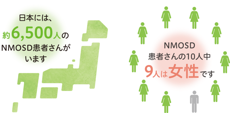 日本には、約6,500人のNMOSD患者さんがいます。NMOSD患者さんの10人中9人は女性です。